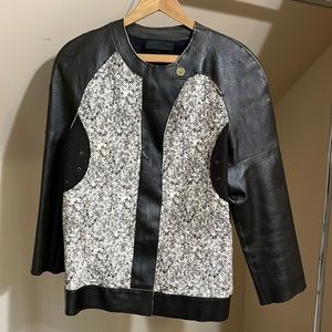 Derek Lam leather and calf hair, raglan-sleeved jacket